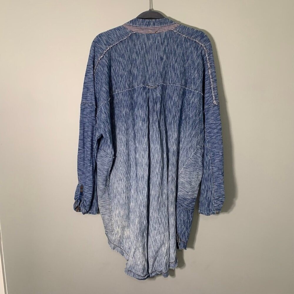 We The Free Free People Womens Oversized Denim Patchwork Tunic Ombre Blue Large - Picture 5 of 11